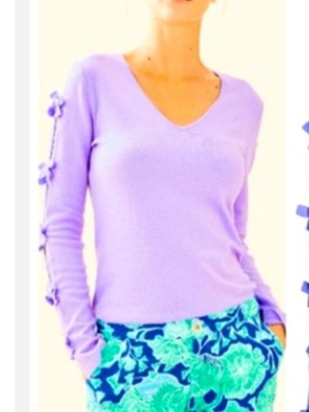 Lilly Pulitzer Edina V-Neck Sweater Color Sea Urchin Purple Size M
